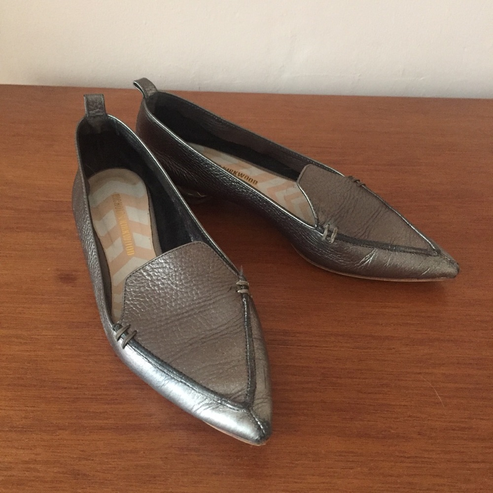 Nichols Kirkwood pewter metallic pointy loafers